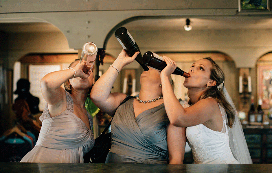girls drinking wine