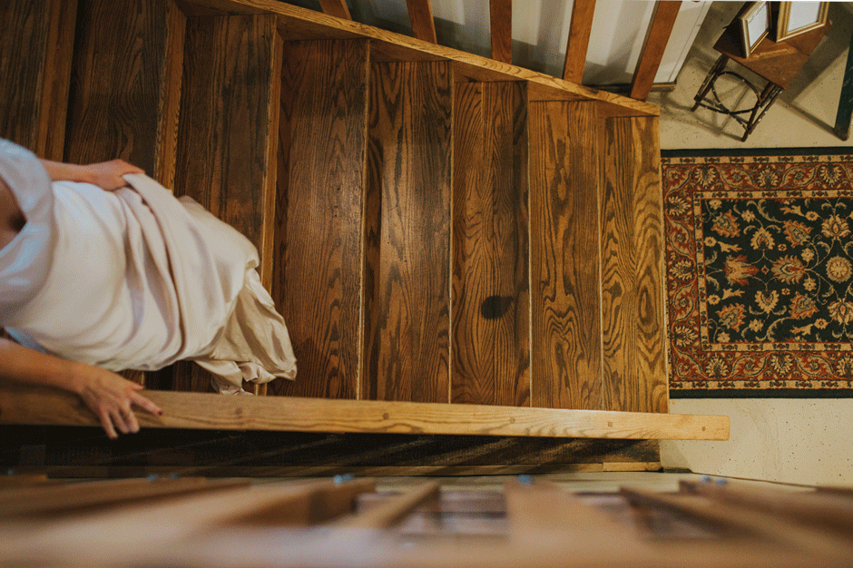 bride walking down stairs