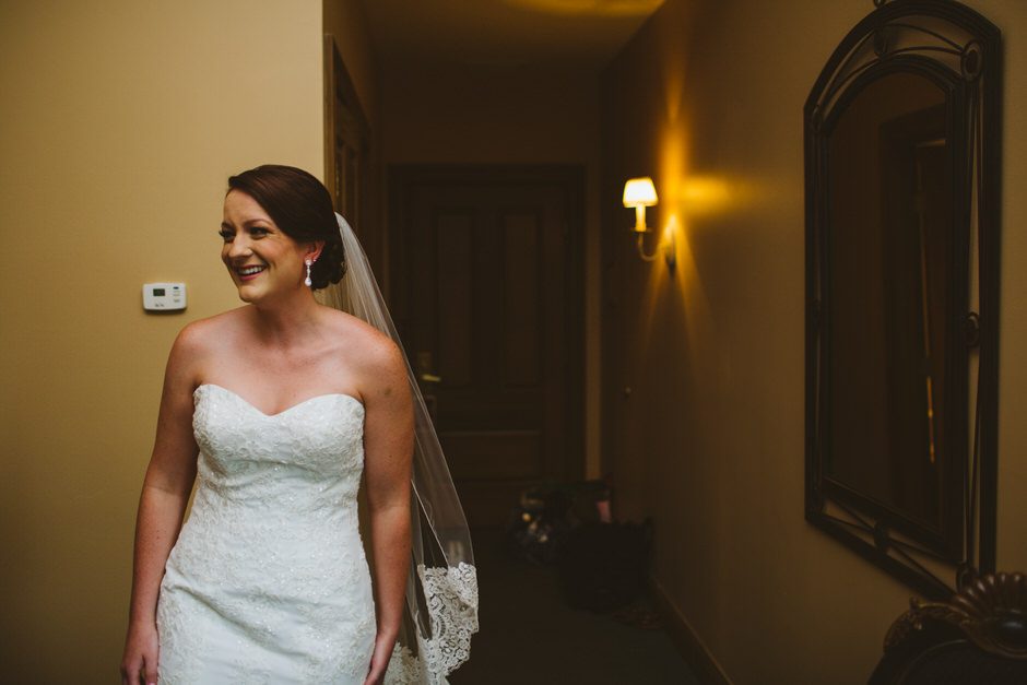 happy bride about to see her dad