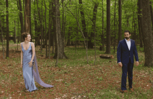 couple seeing each other for the first time and turning to look at each other